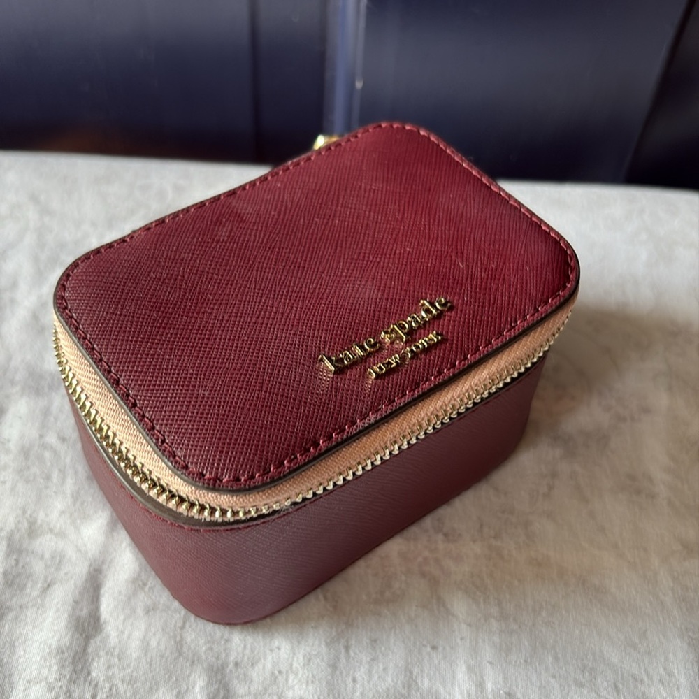 Kate Spade Deep Red Jewelry Case with Gold Accents